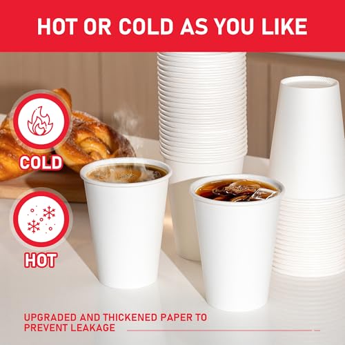 White 12 oz Disposable Coffee Cups 1000 Pack - Leak-Proof & Bulk