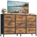 SONGMICS Dresser with 9 Fabric Drawers and TV Stand for Up to 55 Inches - Rustic Brown + Ink Black 11.8"D x 44.8"W x 26.8"H