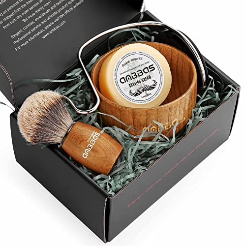 Brown Badger Hair Shaving Brush Set for Men with Lather Bowl & Soap - Anbbas 4-in-1