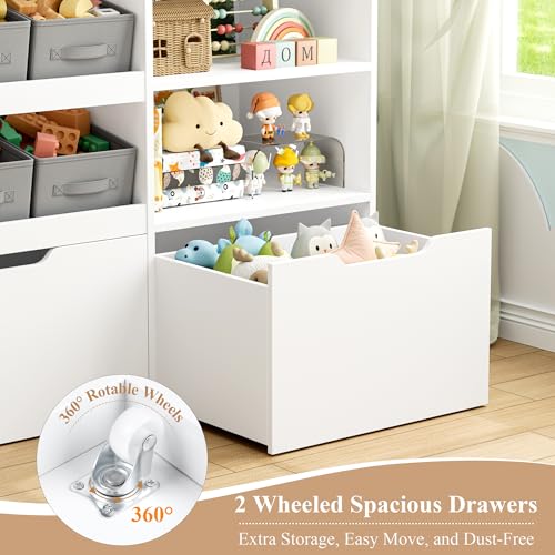 Kids Toy Storage Organizer with Bookshelf & Rolling Drawers - Safe & Space-Saving
