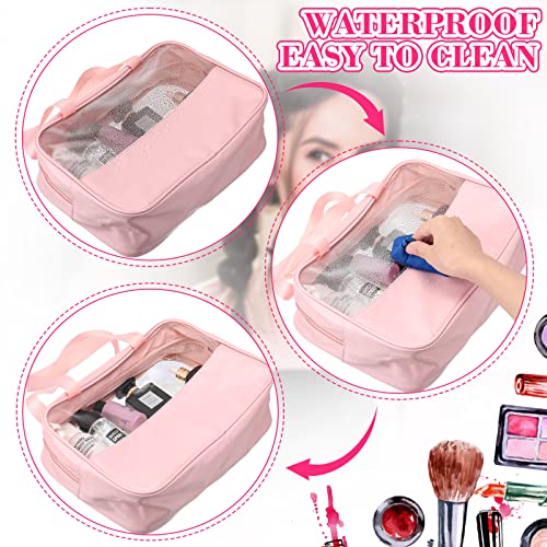 Reginary Pink Large Clear Makeup Bags Set - Travel Toiletry Organizer with Handle Strap, Waterproof Cosmetic Storage, 6 Pieces