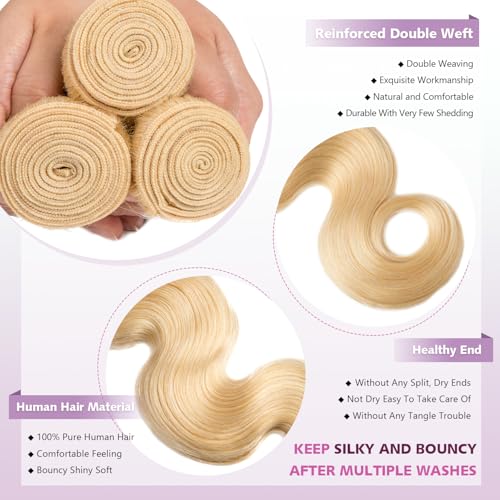 613 Blonde Human Hair Bundles 18-32 Inch Body Wave Virgin Brazilian Weave