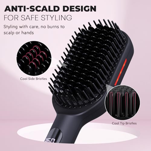 LANVIER Hair Straightener Brush Black Ionic Infrared Styling Tool with Wide Panel