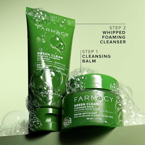 Farmacy Deep Double Cleanse Skincare Gift Set - Green Clean Makeup Remover & Foaming Face Wash for Oily Skin - Includes 2 Products