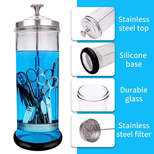 Disinfectant Sterilizer Jar - 50.7 Oz Glass for Nail & Barber Tools - Non-Slip