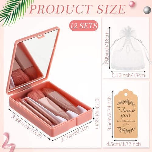 Travel Makeup Brush Set with Mirror - Pink 12-Piece Bridal & Bridesmaid Gift