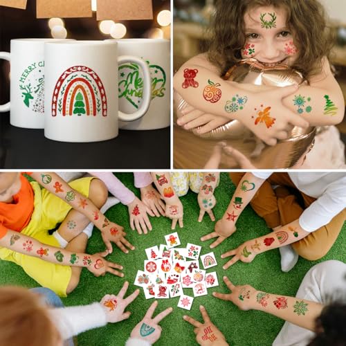 Glitter Christmas Temporary Tattoos for Kids - 74 Individually Sheets Perfect for Kids Christmas Party Favors, Stocking Stuffer