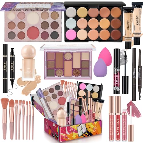 Red Medium Makeup Kit for Women Teens Full Set with Eyeshadow Foundation and Brushes