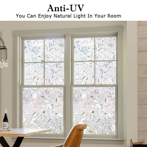 Privacy Window Film - Stained Glass Decorative Frosted Pattern, 45.2 x 157.4 Inches - Clear Variation