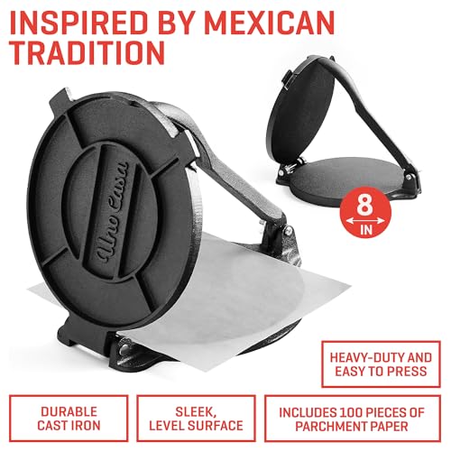 Uno Casa Master Kit 8 Inch Cast Iron Tortilla Press, Comal Pan & Warmer – Variation: 8 inch Master Kit