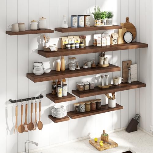 48 Inch Floating Wall Shelves with 9-Inch Depth, Walnut Finish, 2-Pack, 60 Lb Capacity, Wall Mountable