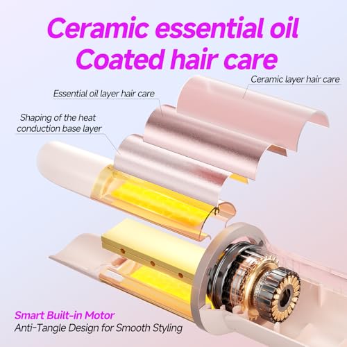 Automatic Curling Iron 1.25" Rotating Wand Pink 4 Temp Ionic Ceramic Safety