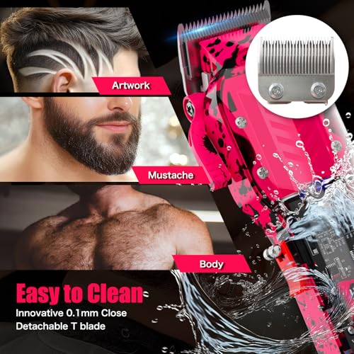 Pink Cordless Hair Clippers for Women with LED Display and 8 Fade Comb Set - Professional Grooming Kit