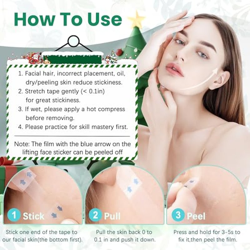 Face Lift Tape, Face Tape Lifting Invisible, Facelift Tape for Face Invisible, Neck Tape Skin Tape Facial Tape for Lifting Loose Sagging Skin, Jowls, Eyes, Double Chin (1 Count (Pack of 172))