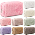 Sanwuta 9 Pcs Fuzzy Makeup Bag Bulk Aesthetic Preppy Fluffy Plush Cosmetic Pouch Zipper Cute Pencil Case Travel Toiletry Bag for Women Winter Christmas Gifts Wedding Party Favors, 9 Colors