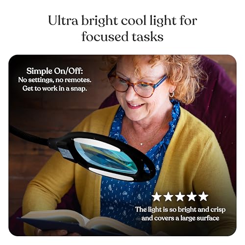 Magnifying Floor Lamp with Bright LED Light - 3 Diopter Black Gooseneck Reading & Work Light