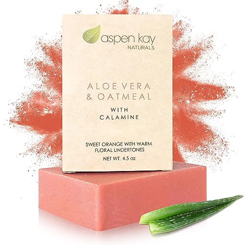 Aspen Kay Naturals Aloe Vera & Oatmeal Soap Bar with Calamine, Natural & Organic Ingredients - Organic Aloe Vera & Colloidal Oats. Face & Body - for Men, Women & Teens. Gentle Body Wash. 4.5 oz Bar