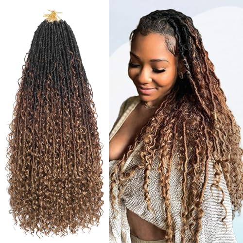 18 Inch Boho Soft Locs Crochet Hair - 8 Packs Goddess Faux Locs with Curly Ends - Natural Bohemian Style for Black Women 1B/30/27#