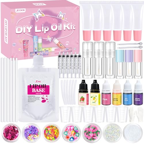 DIY Lip Gloss Kit with Lip Oil Base Pigments & Flavors - Moisturizing Lipgloss Set for Women & Girls