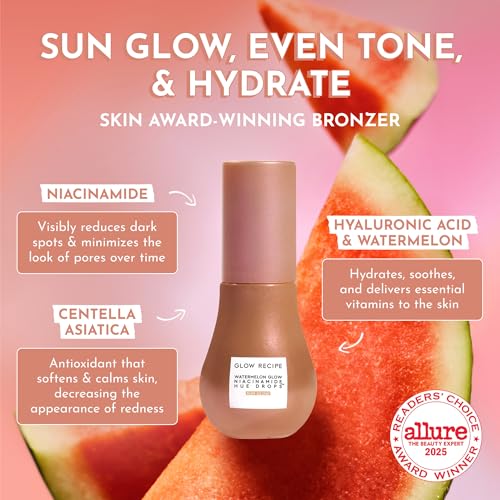 Bronzing Drops Sun Glow - Mini Tinted Face Serum & Highlighter (0.5 Fl Oz) - Hydrating, Brightening & Pore Blur for Radiant Skin