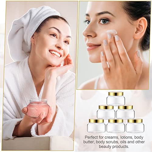 Mumufy 36 pcs 8 oz Clear & Gold Plastic Cosmetic Jars with Lids, Pack of 36