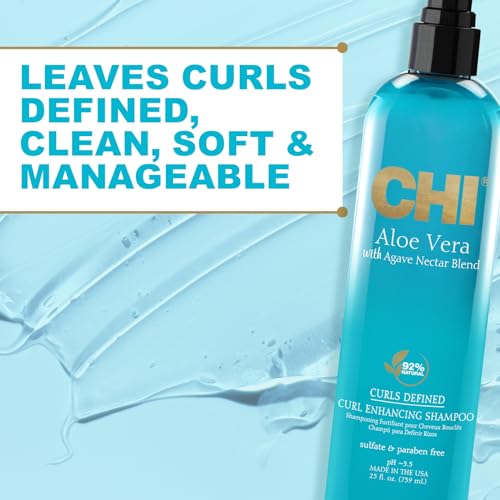 Chi Aloe Vera Curl Enhancing Shampoo, Gently Cleanses & Increases Moisture For Curly Hair, Sulfate, Paraben, & Cruelty-Free, 11.5 Oz