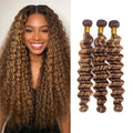 Brown Blonde Deep Wave Human Hair Bundles - 18, 20, 22 Inch - P4/27 Color D - Natural Brazilian Hair Extensions