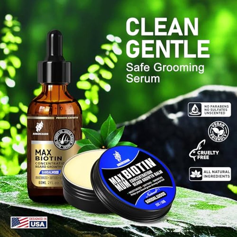 2 Pack Biotin Beard Growth Kit for Men ? Sandalwood Beard Oil & Balm ? Beard Care Set for Growth, Softening & Styling ? Gift for Father¡¯s Day & Christmas