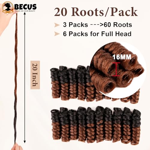 BECUS 20 Inch Jamaican Curly Crochet Hair - #1B/30 Black to Brown, 3 Packs, Natural Length & Volume