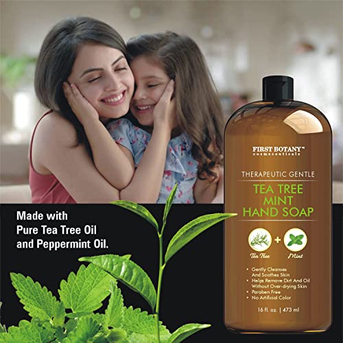 First Botany Tea Tree Mint Hand Soap - Liquid Hand Wash with Peppermint & Jojoba, 16 oz Pack of 2