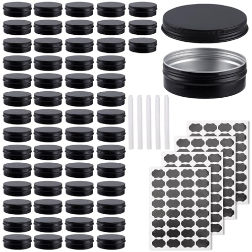 60 Pack Aluminum Food & Candle Storage Cans with Screw Lids, Labels & Markers