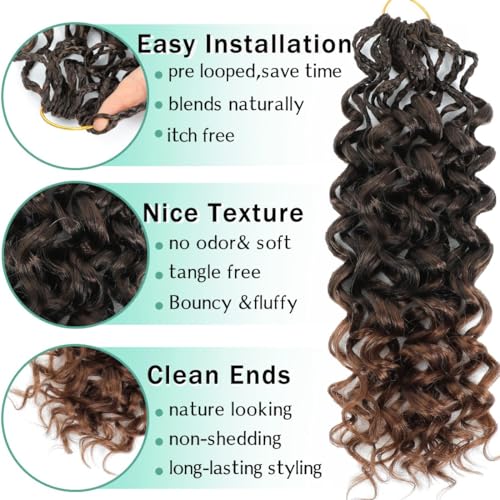14 Inch T30# Pre Looped Curl Crochet Hair Extensions 8 Packs for Natural Waves