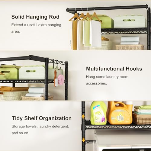 Ulif U11 Over Washer Dryer Shelf Organizer - Black, 3-Tier Standing Storage Rack