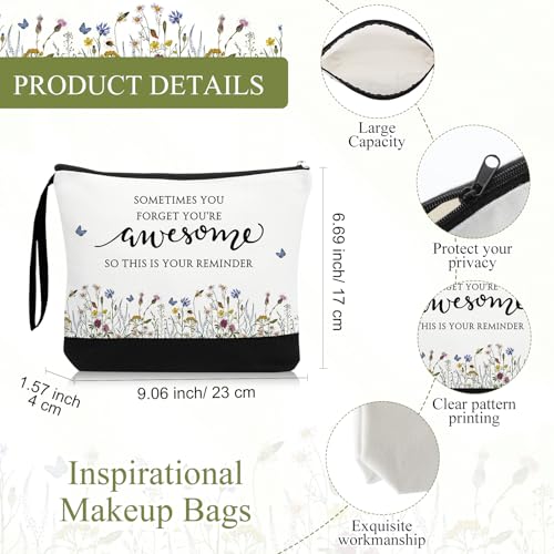 Reginary 30 Pcs Makeup Bags Gift for Women Bulk Inspirational Flower Canva Cosmetic Bag with Zipper You Are Awesome Thank You Gift for Staff Employee Coworker Team Nurse Caregiver (Gratitude)