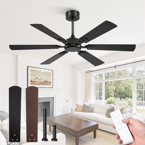 52-Inch Ceiling Fan No Light with Remote Dual Finish Black Walnut Reversible