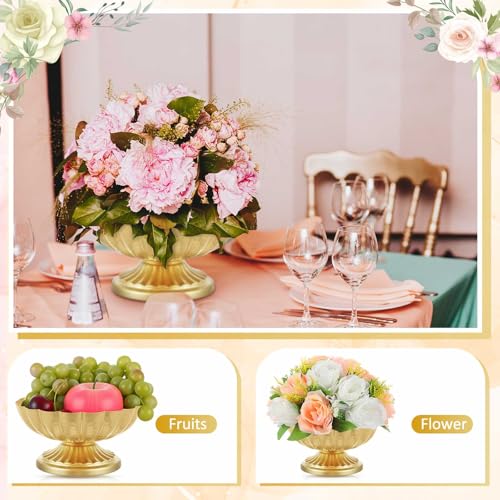 Bright Gold Metal Compote Vase Set - 10 Floral Centerpiece Bowls with Liners & Floral Tape