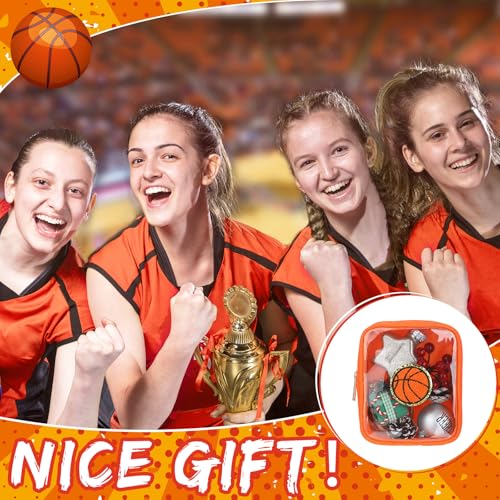 Basketball Makeup Bags Set - Orange Transparent Waterproof Travel Organizer for Women, 12 Pcs