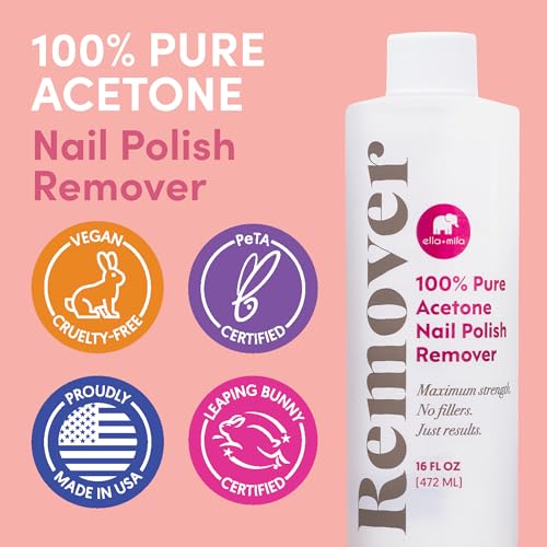 Ella+Mila 100% Pure Acetone Nail Polish Remover - Gel & Acrylic, 16 Fl Oz Pack of 3