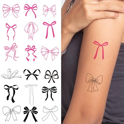 Blulu 120 Pcs Bow Temporary Tattoos Sticker Birthday Party Decoration Cute Core Bow Pre-cut Tattoos Sticker Gift Accessories for Women Bachelorette Wedding Music Festival Classroom School