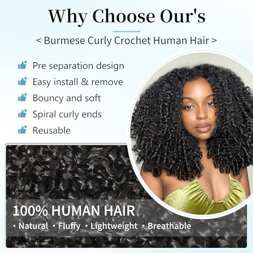 12 Inch Burmese Curly Human Crochet Hair - 120g for Black Women Variation #1B-Burmese Curly