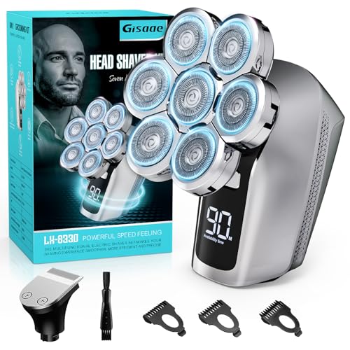 7D Waterproof Electric Head Shaver for Bald Men - Cordless & Rechargeable, Beard Grooming Kit with LED Display
