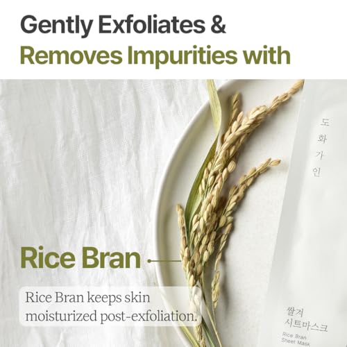 Rice Bran Sheet Mask with Rice and Herb Extracts - Hydrating & Soothing Cotton Face Mask - 10 Pack