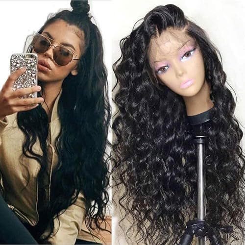 Deep Wave Lace Front Wigs 13x4 Body Wave Natural Black 24 Inch Synthetic Glueless Wig