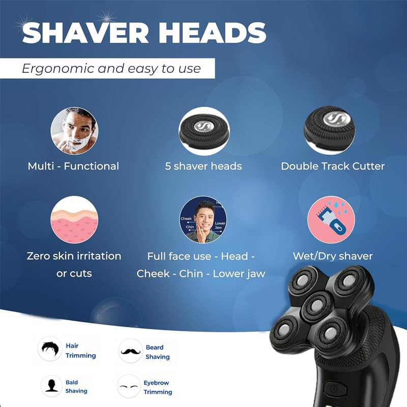 1-Pack 5-Blade Replacement Shaver Heads for Groomie Bald Head Shaver - Smooth Scalp & Body Shaving