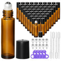 KEYWING 10ml Amber Glass Roller Bottles for Essential Oils - 54 Pack, Includes Dropper & Spare Balls