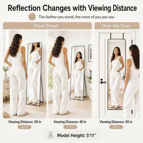 57x20 Inch Full Length Floor Mirror with Stand & Wall Mount - Black, Variation of THIS listing
