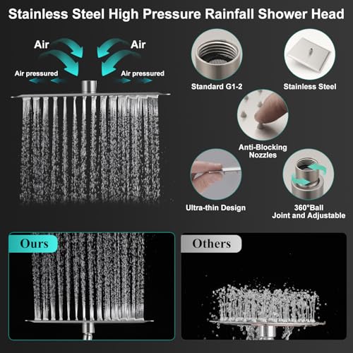 KEBAO All-Metal 16" Extension Dual Shower Head System — 10" Rain Head with Handheld, Brushed Nickel