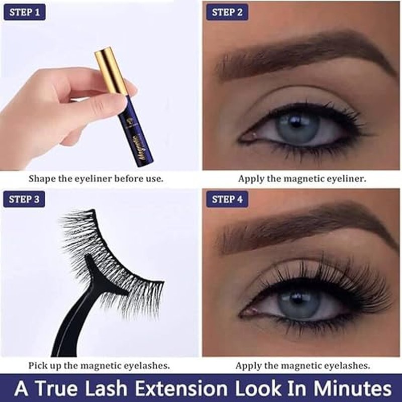 Magnetic Eyelashes with Eyeliner Kit - 7 Pairs 3D Short Magnetic Lashes with 2 Tubes of Liner Waterproof, Natural Look,Long Lasting, Easy Reusable Fake Eyelashes