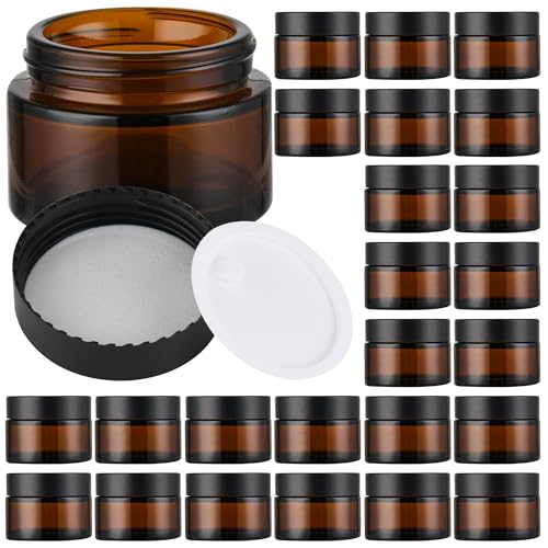 Amber Glass Jars with Black Airtight Lids - 1oz Travel Cosmetic Containers - NOOEEISS