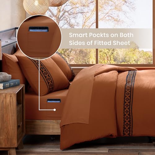 MaiRêve Burnt Orange Full Embroidery Comforter Set 7 Pieces Bed in a Bag
